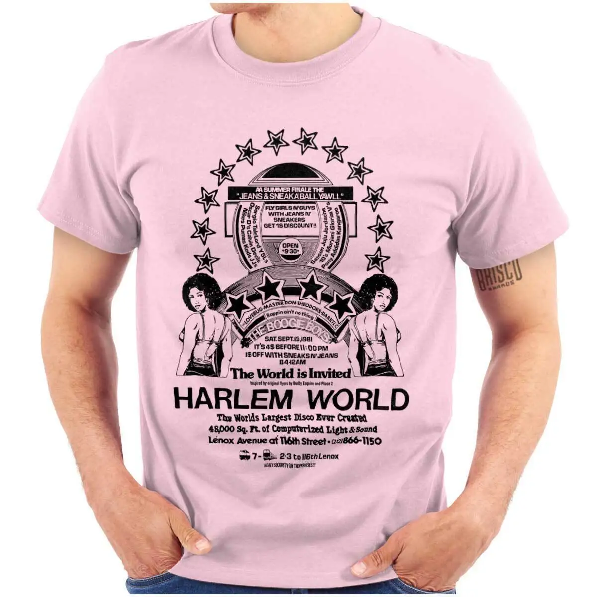Реколта тениска с графично изображение на Harlem World Флаер в стил хип-хоп за мъже или жени