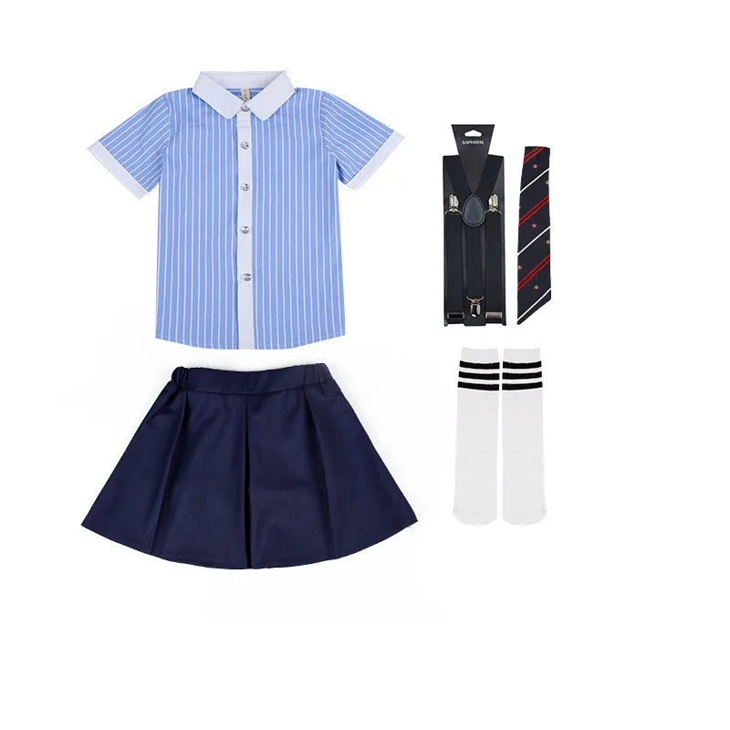 Риза райе за момчета, костюми за лятото на училищна униформа, Однотонная пола-панталони за момичета, Детски Студентски костюми, Комплекти дрехи за детската отбор