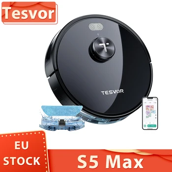Робот-Прахосмукачка Tesvor S5 Max 3 в 1 за Вакуум почистване и Подметания 6000 Бкп Засмукване Lidar Навигация 600 мл Филтър Батерия 5200 mah