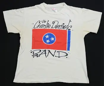 Рядка реколта тениска с флага на турнето на групата Чарли Дэниэлса 1994 година в стил Кънтри 90-те, бял, L