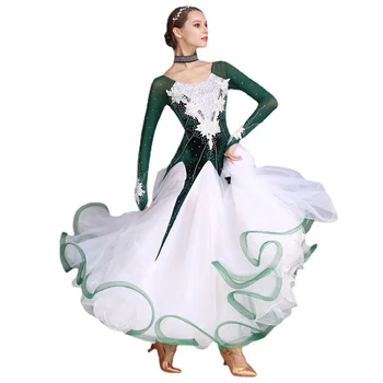Светлинен танцов костюм, рокля за състезания по бальному вальсу, женски танцови дълги рокли, дрехи за сценични танци