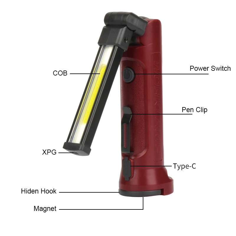 Сгъваем COB LED Ръчен Авариен Фенерче 1200mA USB-C Кемпинговый Лампа с Магнит на 360 °, Работно Светлина, Безжична Инспектиращата Лампа За Гараж