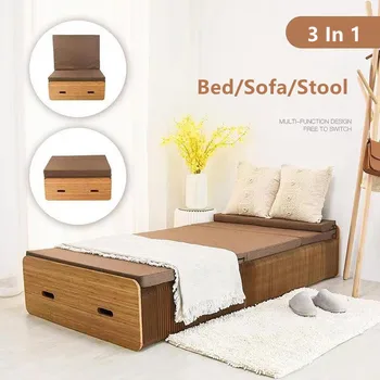 Сгъваемо легло от крафт хартия 3 в 1, мебели за спалня, разтегаем гост едно легло, сгъваемо легло с дебел матрак от пяна с памет ефект