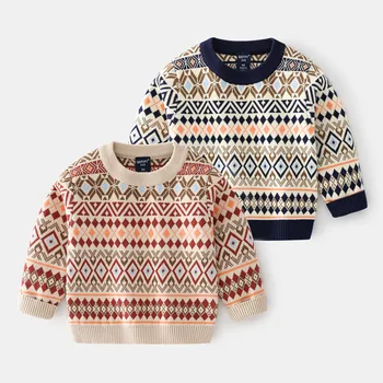 Топли дрехи за деца, детски пуловери, блузи, Класически Сладък принт, всекидневни вязаный пуловер от плътен памук за най-малките момчета и момичета