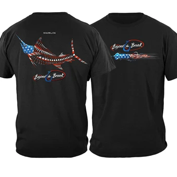 Флаг на САЩ, Скелет Марлин, Патриотическая Подарък тениска Fishman Angler от 100% памук Кръгло деколте И Къс ръкав, Ежедневни Мъжки t-shirt, Размер S-3XL