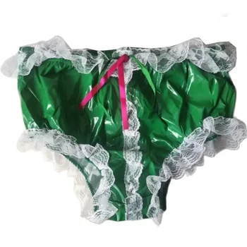 Френска секси възрастен фетишистка-кроссдрессинг по поръчка, Сиси, зелени дантелени шорти-триъгълници от PVC за момичета, Удобни триъгълни къси панталони за момичета