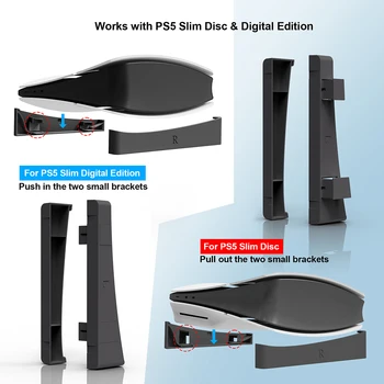 Хоризонтална поставка за PS5 Slim Base с плъзгане стойка за дисплея на Mads, съвместима с дискови и цифрови издания Playstation 5