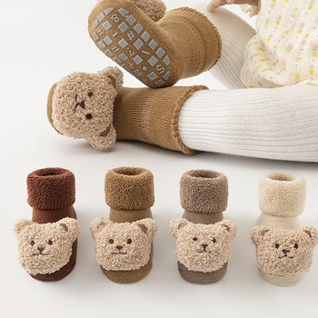 Чорапи със сладък мечок за момчета и момичета, зимни Меки памучни изолирана чорапи, Мини аксесоари за бебета, бебешки чорапи за деца